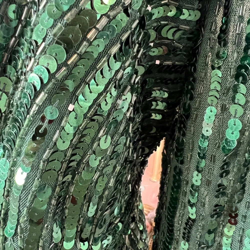 NWT Mac Duggal 5379 [14] Emerald Green Sequined Wrap Maxi Evening Gown Wicked - Picture 8 of 11